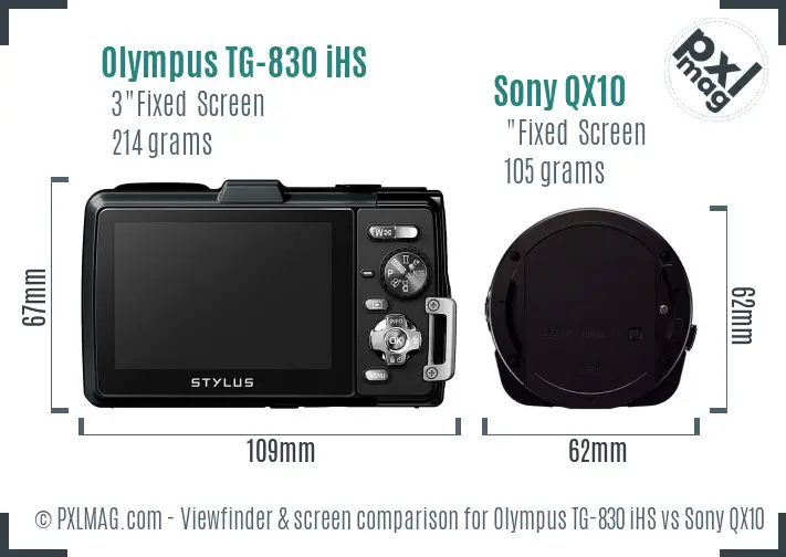 Olympus TG-830 iHS vs Sony QX10 Screen and Viewfinder comparison