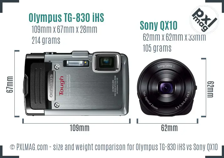 Olympus TG-830 iHS vs Sony QX10 size comparison