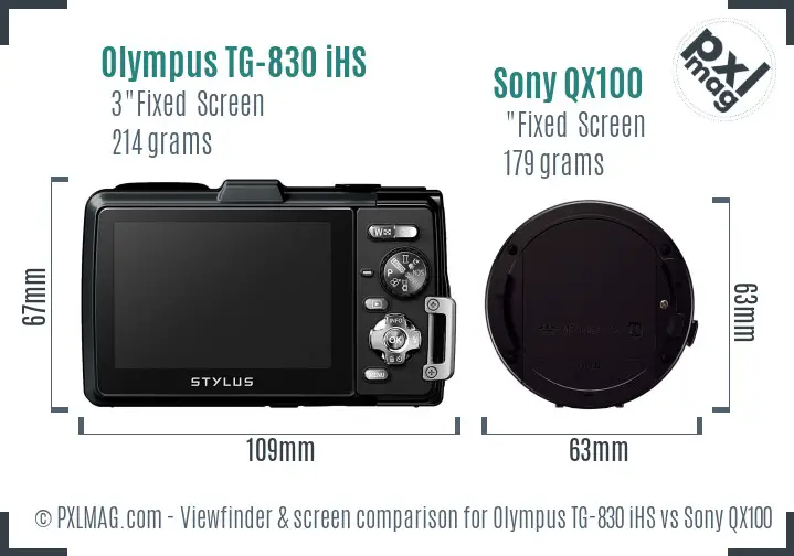 Olympus TG-830 iHS vs Sony QX100 Screen and Viewfinder comparison