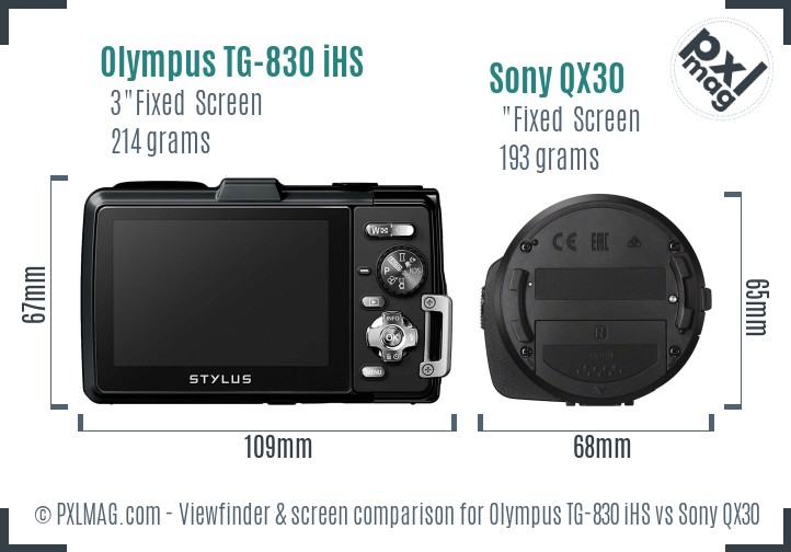 Olympus TG-830 iHS vs Sony QX30 Screen and Viewfinder comparison