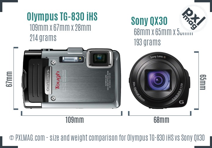Olympus TG-830 iHS vs Sony QX30 size comparison