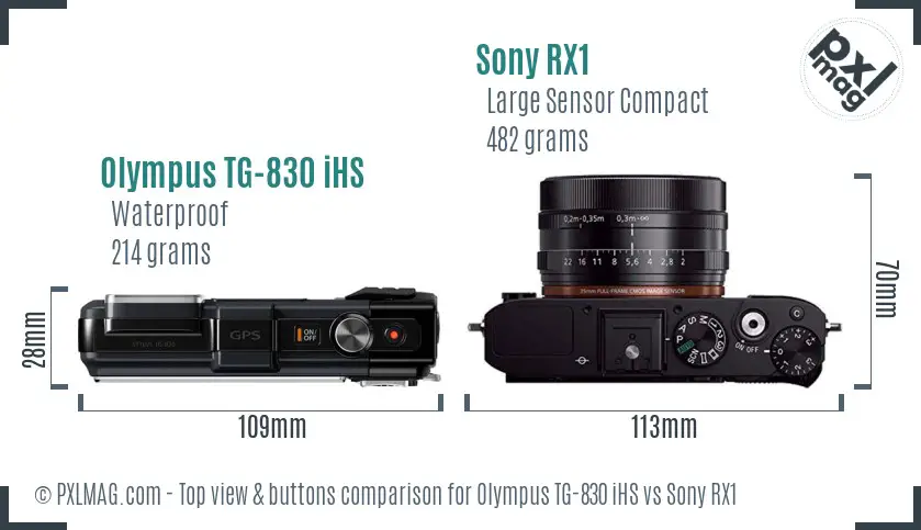 Olympus TG-830 iHS vs Sony RX1 top view buttons comparison