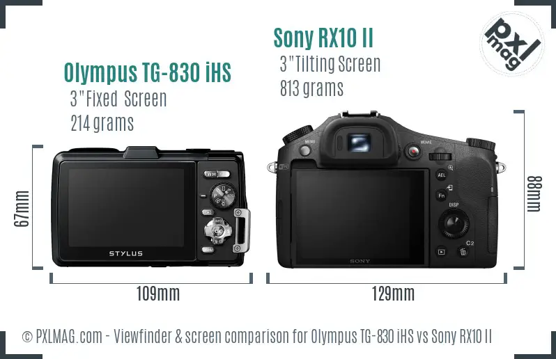 Olympus TG-830 iHS vs Sony RX10 II Screen and Viewfinder comparison