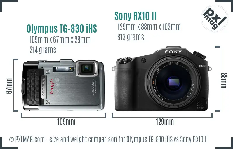 Olympus TG-830 iHS vs Sony RX10 II size comparison
