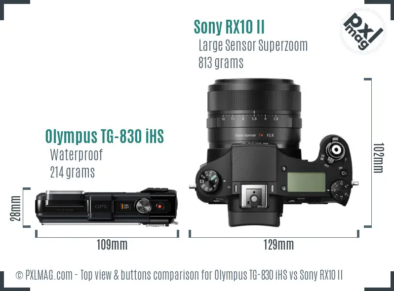 Olympus TG-830 iHS vs Sony RX10 II top view buttons comparison