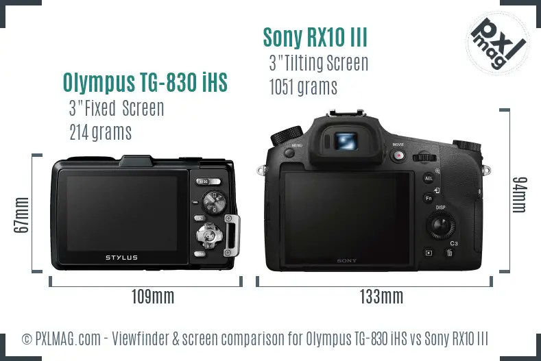 Olympus TG-830 iHS vs Sony RX10 III Screen and Viewfinder comparison