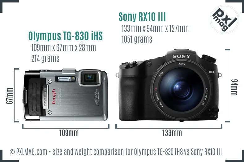 Olympus TG-830 iHS vs Sony RX10 III size comparison