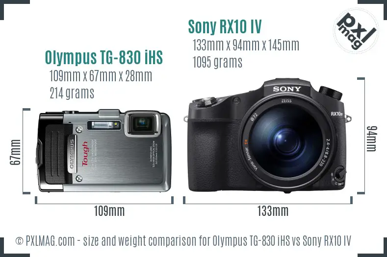 Olympus TG-830 iHS vs Sony RX10 IV size comparison