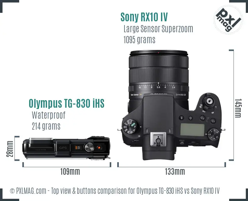 Olympus TG-830 iHS vs Sony RX10 IV top view buttons comparison
