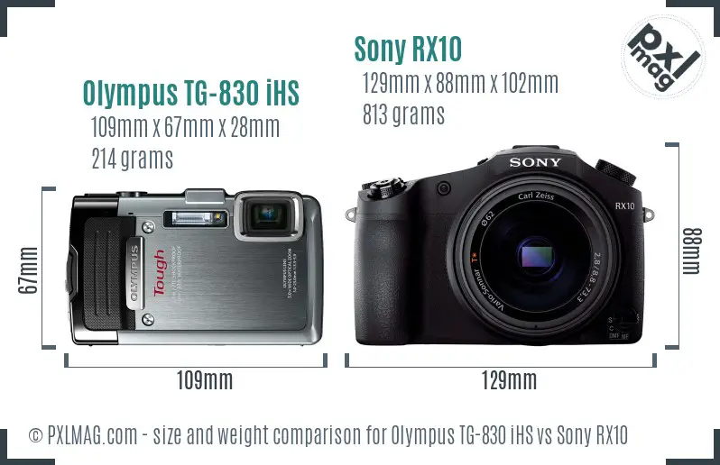 Olympus TG-830 iHS vs Sony RX10 size comparison