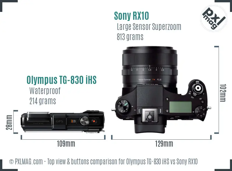 Olympus TG-830 iHS vs Sony RX10 top view buttons comparison