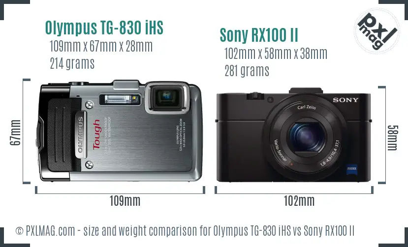 Olympus TG-830 iHS vs Sony RX100 II size comparison