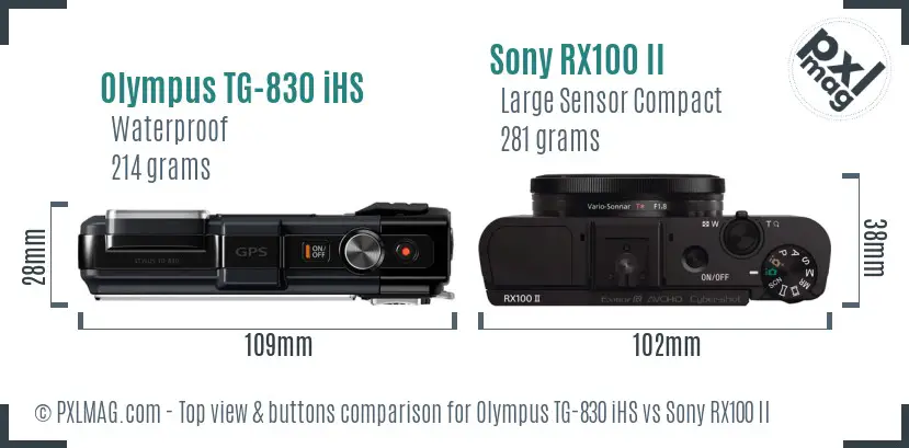 Olympus TG-830 iHS vs Sony RX100 II top view buttons comparison