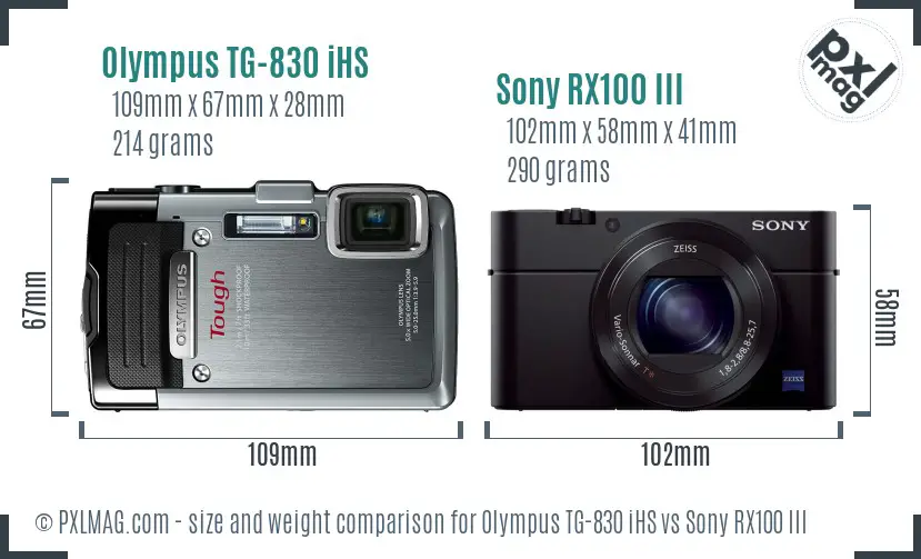 Olympus TG-830 iHS vs Sony RX100 III size comparison