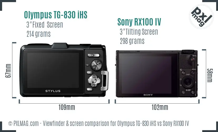Olympus TG-830 iHS vs Sony RX100 IV Screen and Viewfinder comparison