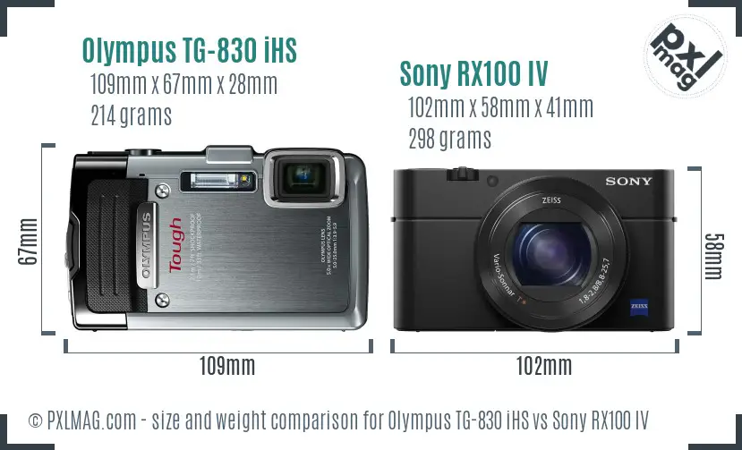 Olympus TG-830 iHS vs Sony RX100 IV size comparison