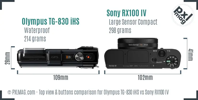 Olympus TG-830 iHS vs Sony RX100 IV top view buttons comparison