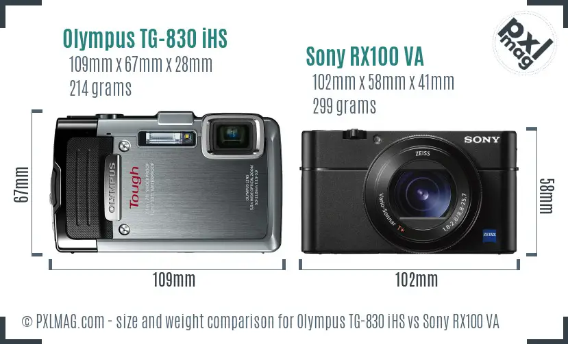 Olympus TG-830 iHS vs Sony RX100 VA size comparison