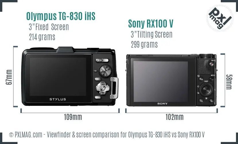 Olympus TG-830 iHS vs Sony RX100 V Screen and Viewfinder comparison