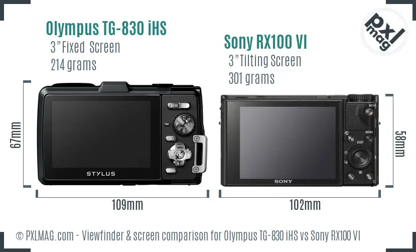 Olympus TG-830 iHS vs Sony RX100 VI Screen and Viewfinder comparison