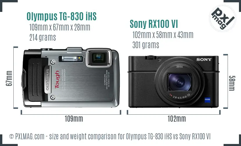 Olympus TG-830 iHS vs Sony RX100 VI size comparison