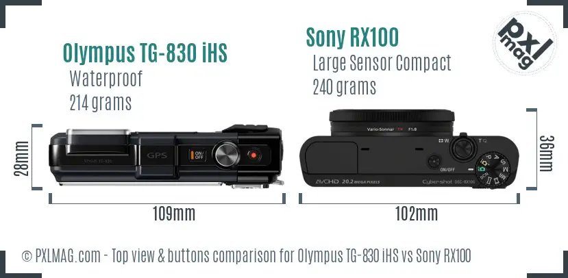 Olympus TG-830 iHS vs Sony RX100 top view buttons comparison