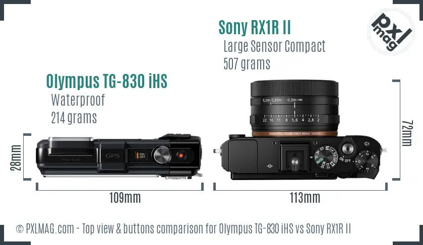 Olympus TG-830 iHS vs Sony RX1R II top view buttons comparison