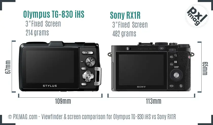 Olympus TG-830 iHS vs Sony RX1R Screen and Viewfinder comparison