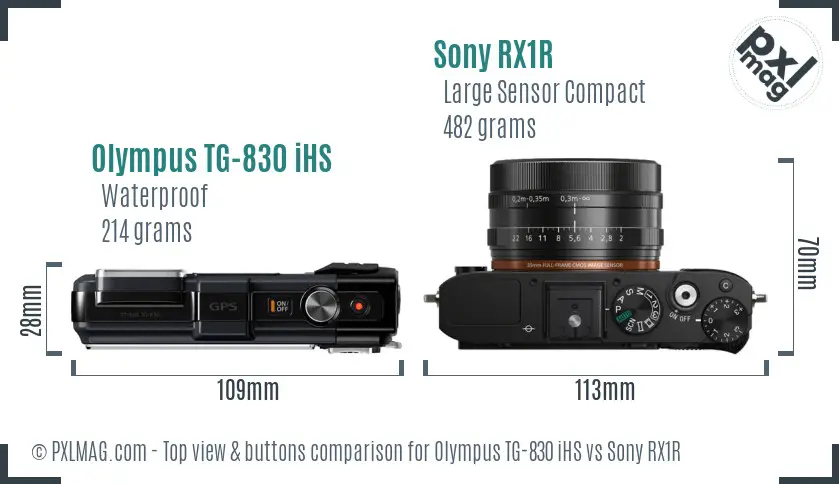 Olympus TG-830 iHS vs Sony RX1R top view buttons comparison