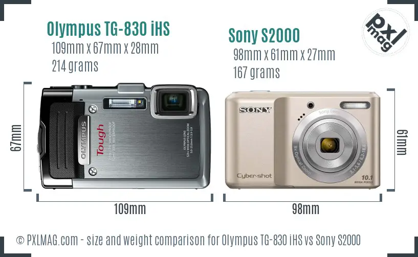 Olympus TG-830 iHS vs Sony S2000 size comparison