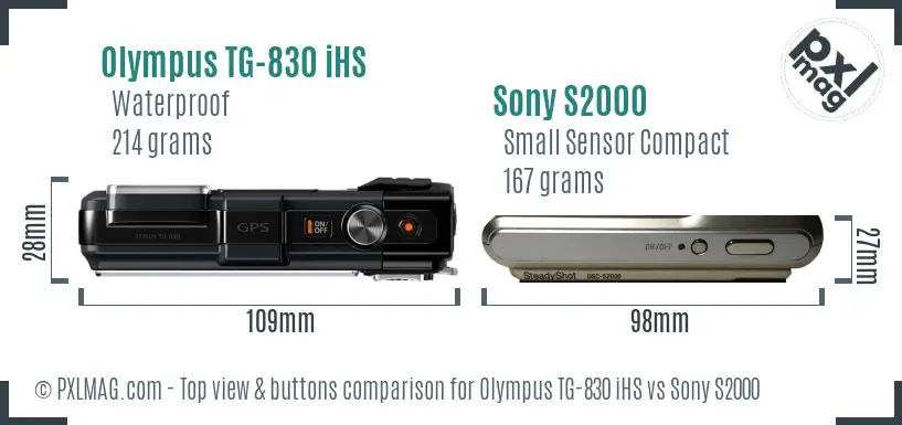 Olympus TG-830 iHS vs Sony S2000 top view buttons comparison