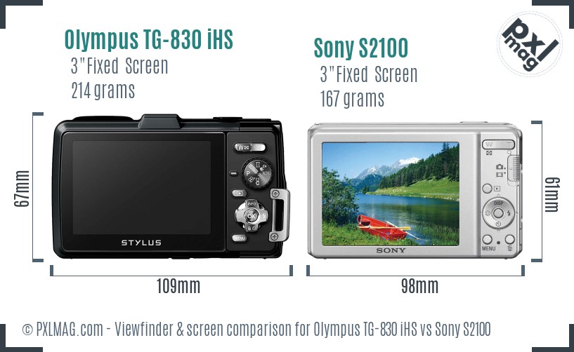 Olympus TG-830 iHS vs Sony S2100 Screen and Viewfinder comparison