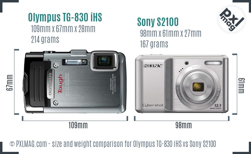 Olympus TG-830 iHS vs Sony S2100 size comparison