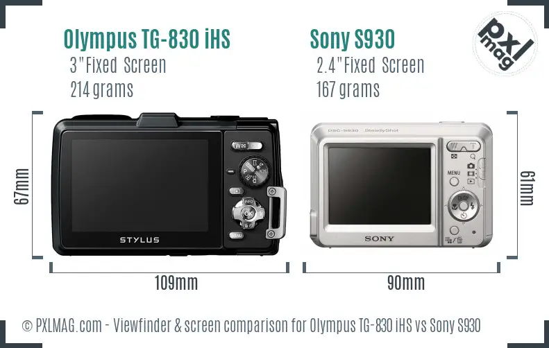 Olympus TG-830 iHS vs Sony S930 Screen and Viewfinder comparison
