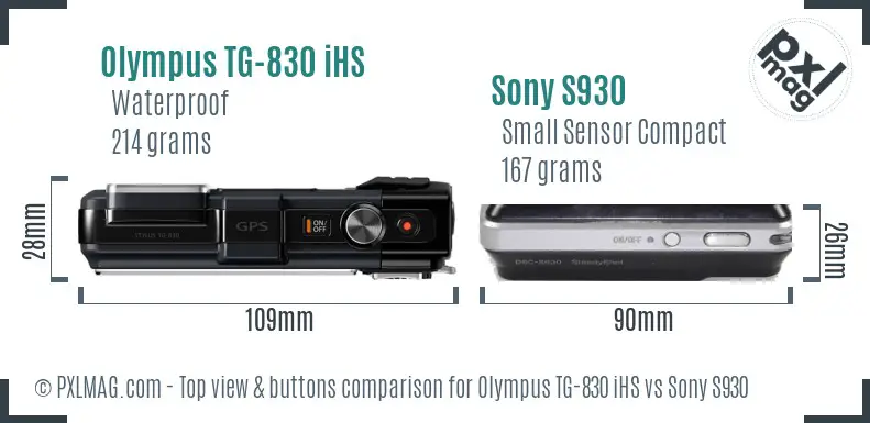 Olympus TG-830 iHS vs Sony S930 top view buttons comparison