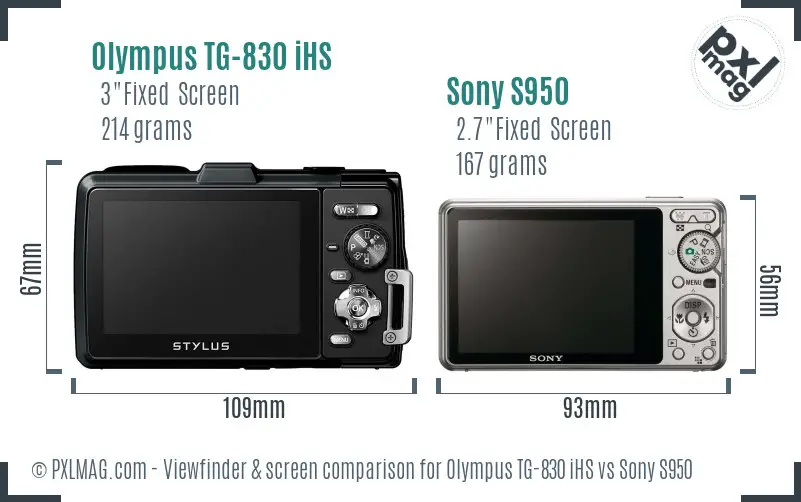 Olympus TG-830 iHS vs Sony S950 Screen and Viewfinder comparison