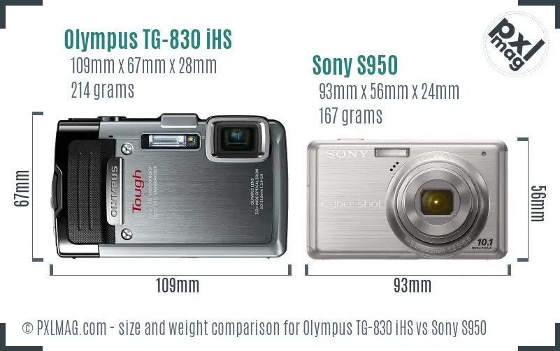 Olympus TG-830 iHS vs Sony S950 size comparison