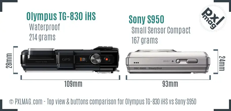 Olympus TG-830 iHS vs Sony S950 top view buttons comparison