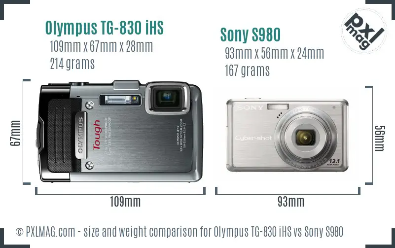 Olympus TG-830 iHS vs Sony S980 size comparison
