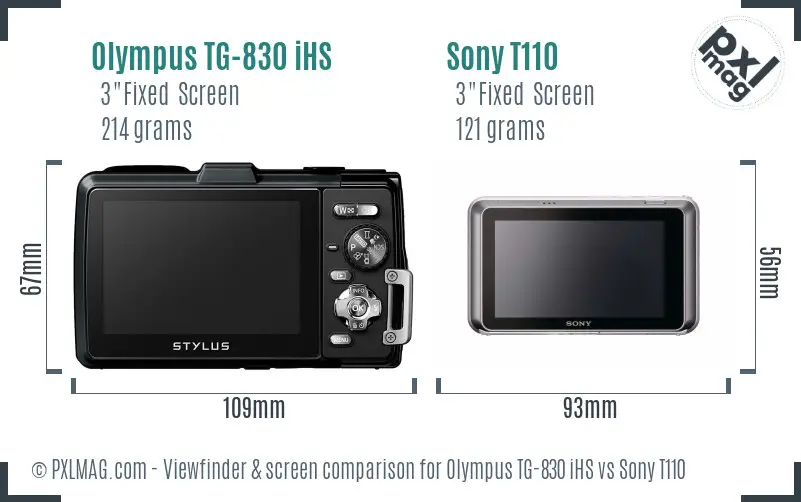 Olympus TG-830 iHS vs Sony T110 Screen and Viewfinder comparison