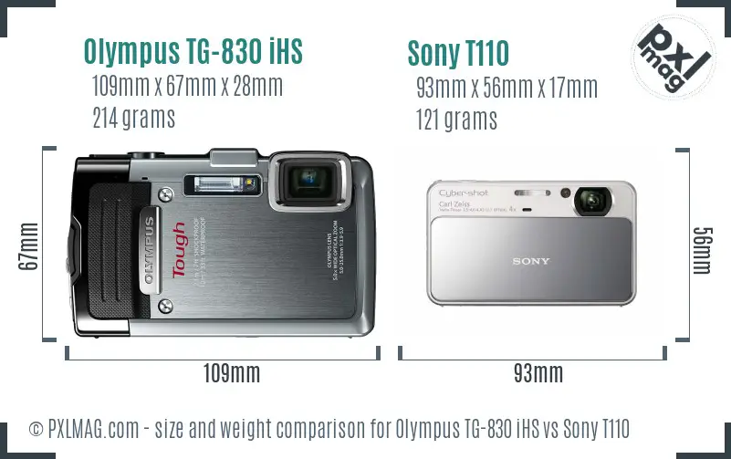 Olympus TG-830 iHS vs Sony T110 size comparison