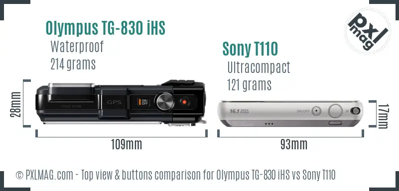 Olympus TG-830 iHS vs Sony T110 top view buttons comparison