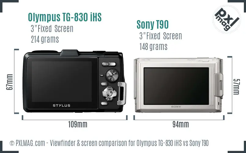 Olympus TG-830 iHS vs Sony T90 Screen and Viewfinder comparison