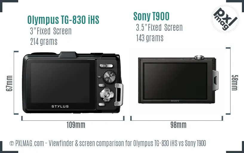 Olympus TG-830 iHS vs Sony T900 Screen and Viewfinder comparison