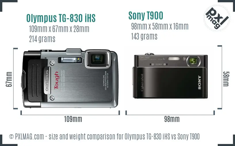 Olympus TG-830 iHS vs Sony T900 size comparison