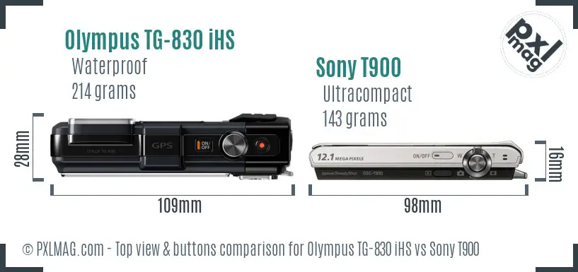Olympus TG-830 iHS vs Sony T900 top view buttons comparison
