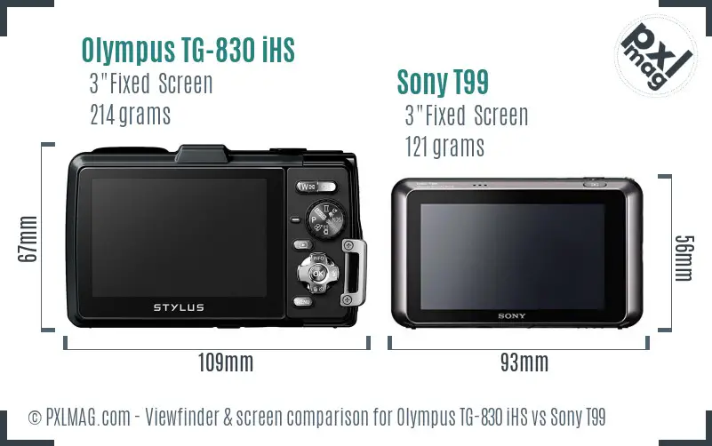 Olympus TG-830 iHS vs Sony T99 Screen and Viewfinder comparison