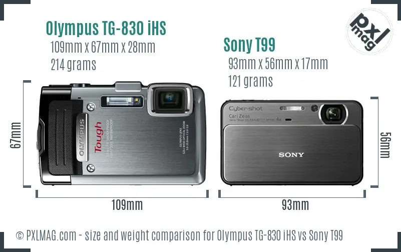 Olympus TG-830 iHS vs Sony T99 size comparison