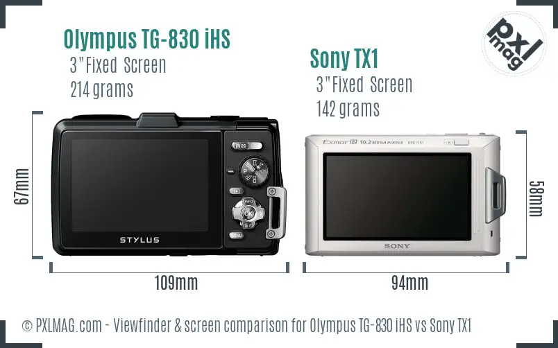Olympus TG-830 iHS vs Sony TX1 Screen and Viewfinder comparison