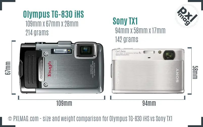 Olympus TG-830 iHS vs Sony TX1 size comparison